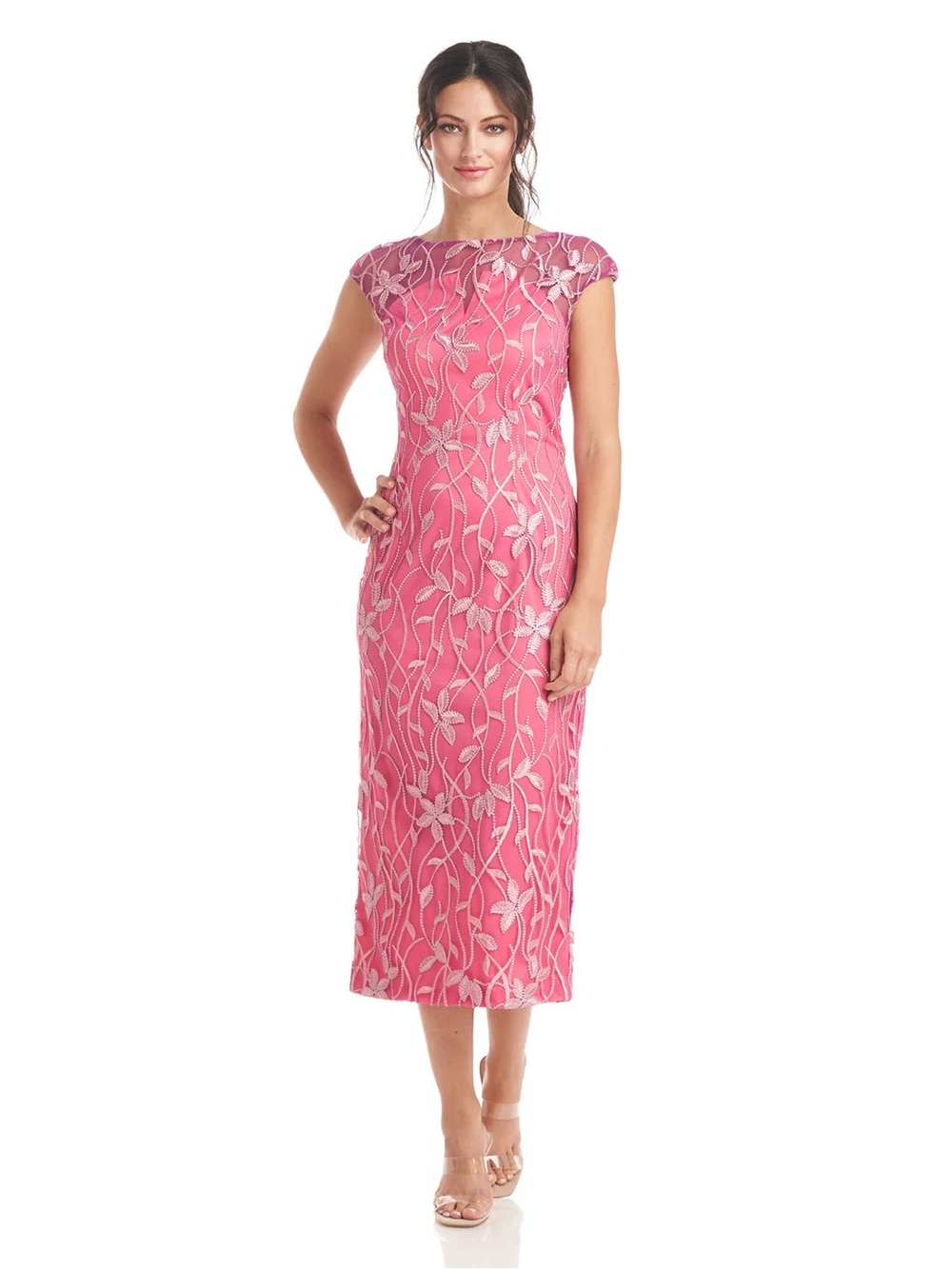 JS Collections Crystal Column Tea Length Midi Dress